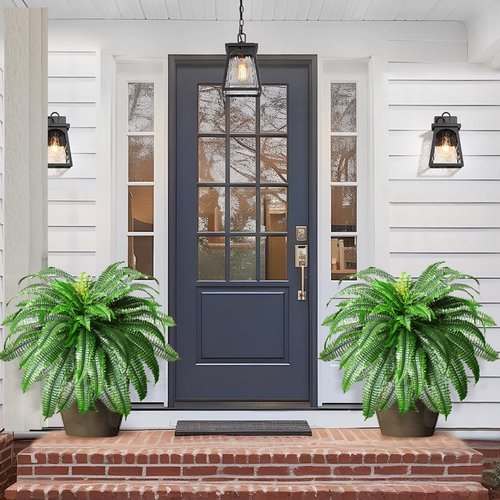 2 Pack Large 60 Leaves Artificial Ferns for Outdoors Look Real, Fake Large Faux Boston Ferns for Outdoor Planter Realistic UV Resistant Artificial Fake Plants for Porch Patio Hanging 42 inch