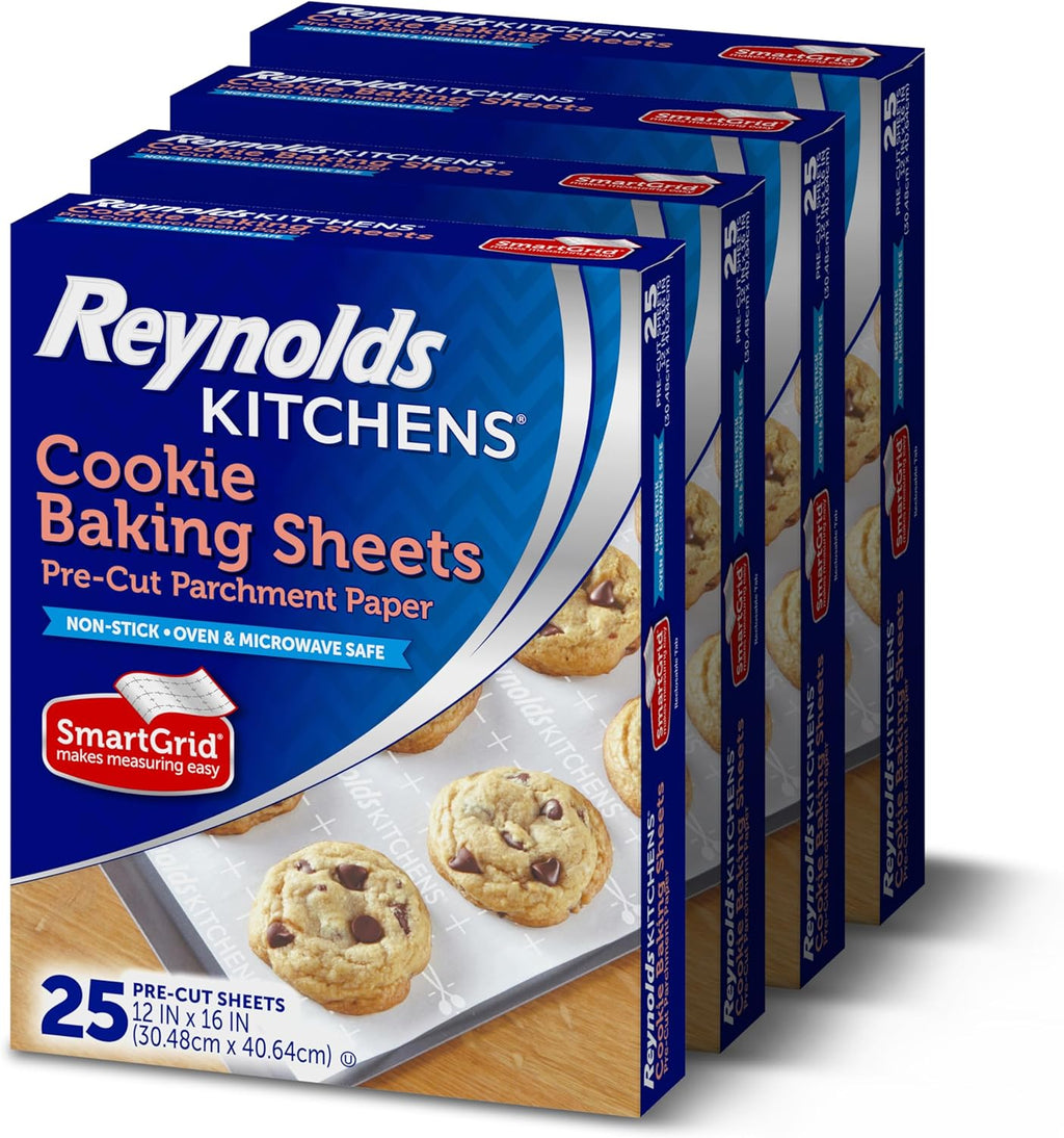 Reynolds Kitchens Pre-Cut Parchment Paper Baking Sheets - 100 Sheets Total | Perfect for Cookies