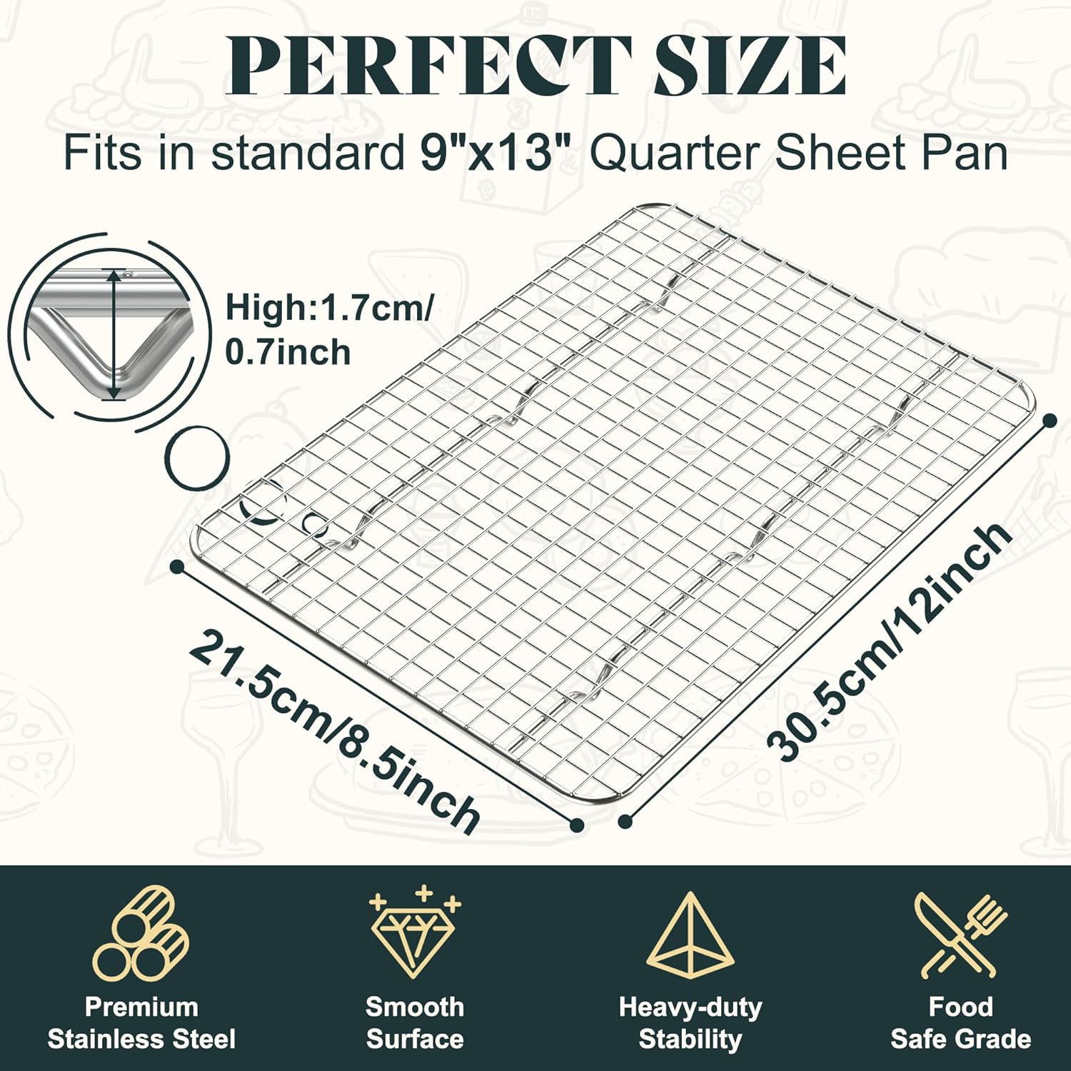 Premium Stainless Steel Cooling Racks by [Brand Name] - Heavy Duty 8.5"x12" Oven Safe Baking Rack for Roasting & Grilling
