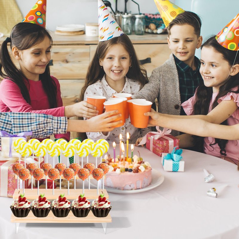 Hloizyn 2 Pack Cake Pop Stand Holder - 3 Tier for 39 Cake Pops, Acrylic & Pine Wood Dessert Table Stand | Wedding Birthday Baby Shower Candy Buffet Cake Pop Display.
