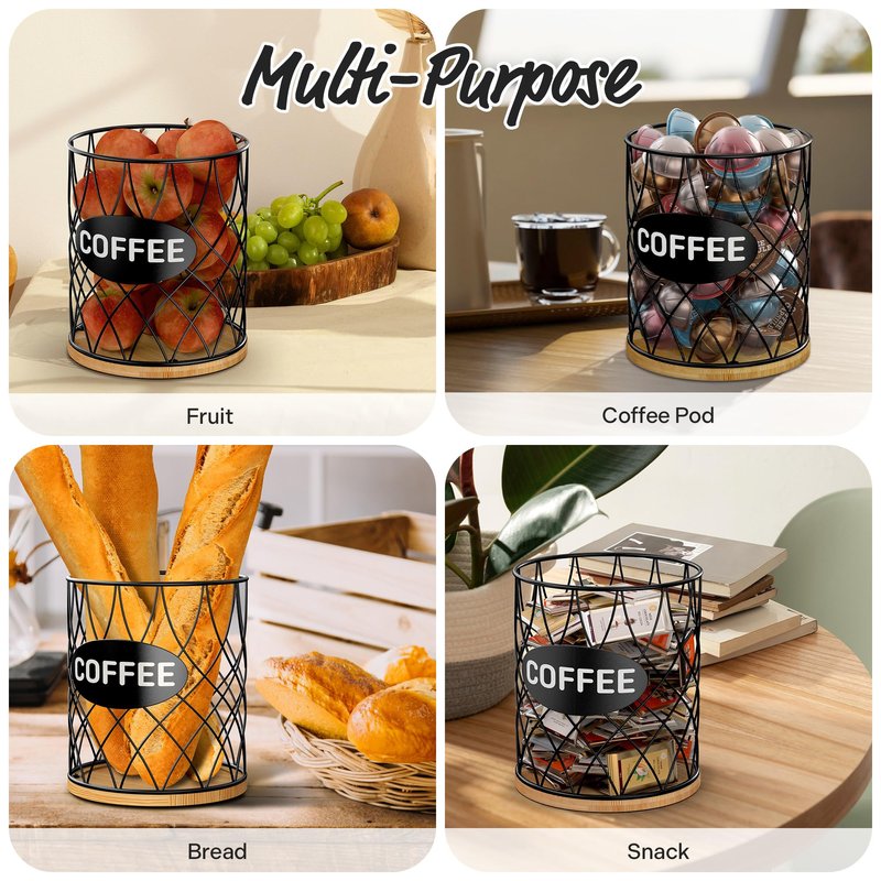 ADDFIT HOUSE Coffee Pod Holder for K Cups – K Cup Organizer with Metal Wire and Bamboo Base, Large Capacity Coffee Pod Storage for Countertop, Coffee Bar or Kitchen, Pod Holder for K-Cup Style Capsule
