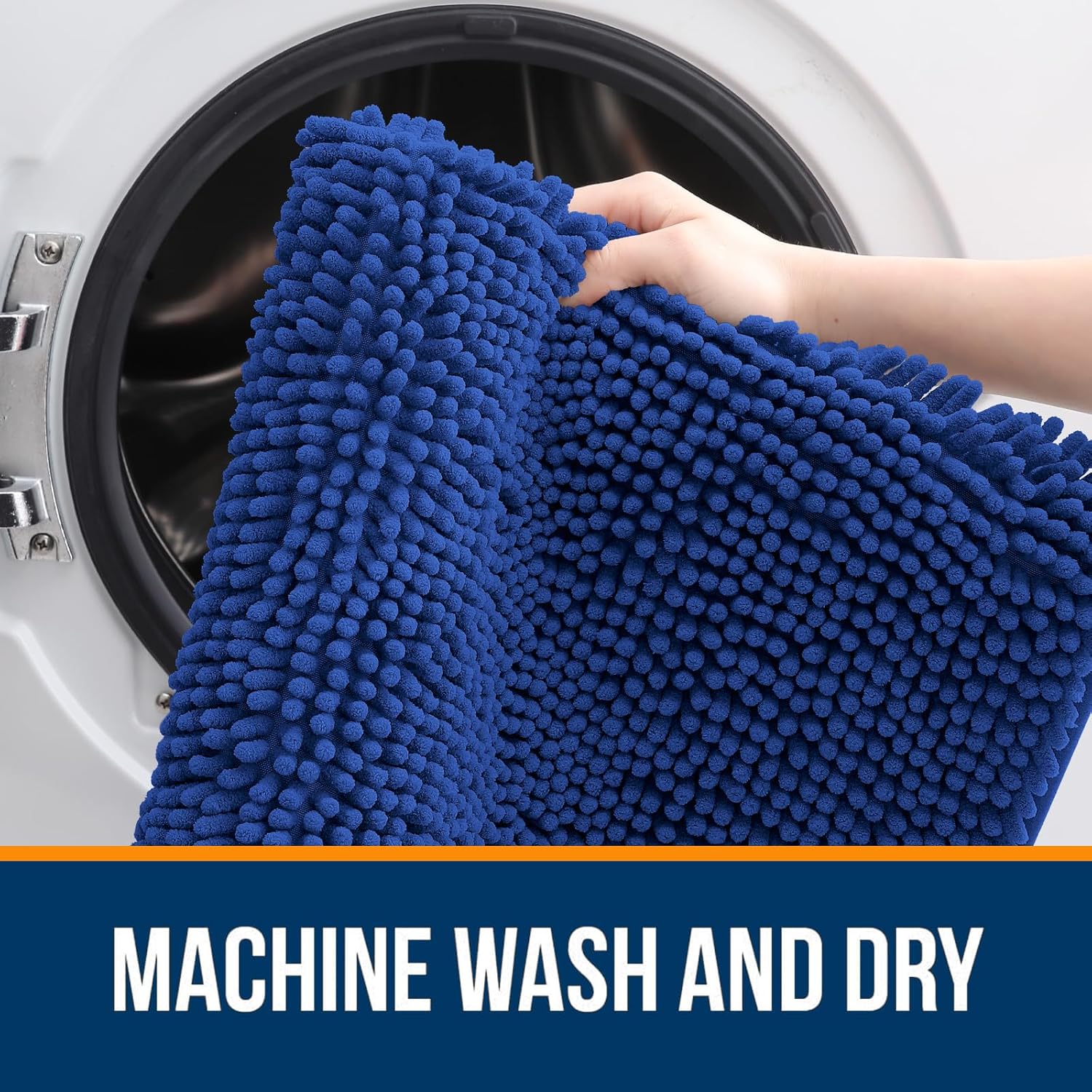 OLANLY Bathroom Runner Rugs - Soft Absorbent Chenille with Rubber Backing | 47x17 Royal Blue, Quick Dry & Machine Washable