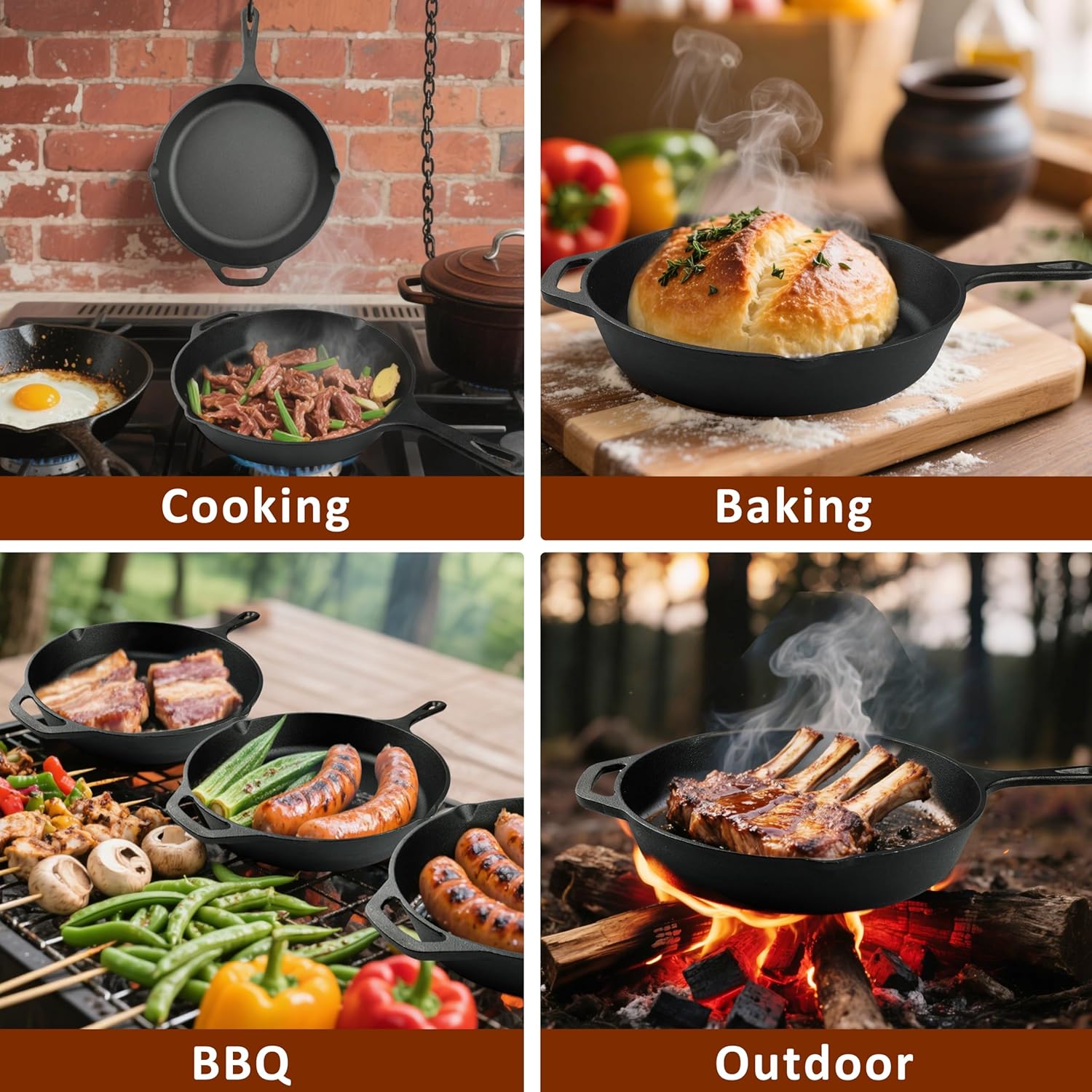 Skiennix 12-Inch Cast Iron Skillet - Pre-Seasoned Frying Pan for Oven, Stovetop & Grill | Durable Non-Toxic Cookware