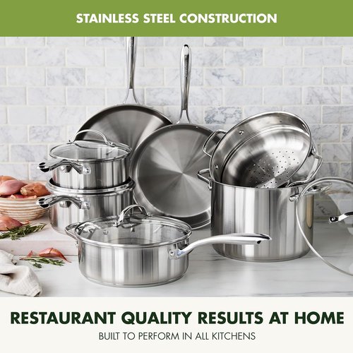 GreenPan Stainless Steel Cookware Set - 11 Piece Induction Cookware | Dishwasher & Oven Safe, Silver