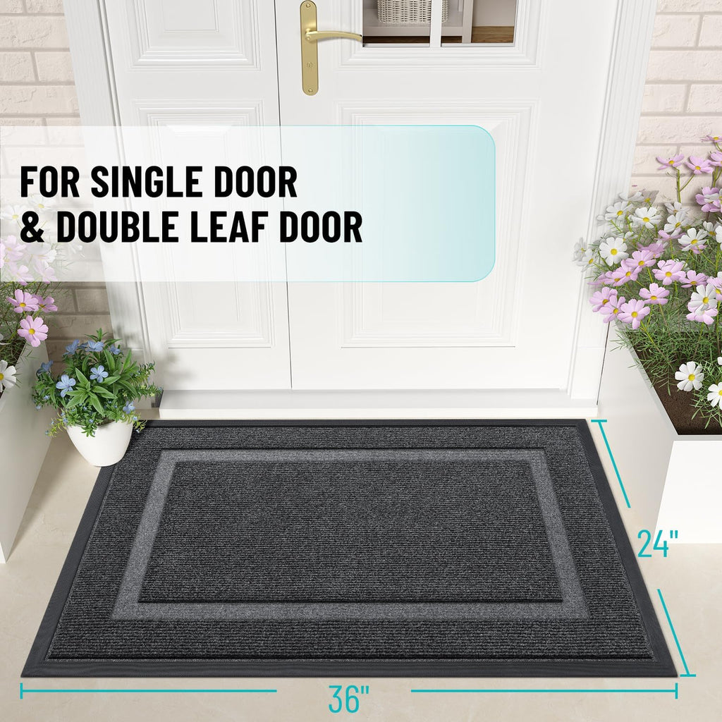 OLANLY Indoor Outdoor Front Door Mat - Waterproof All-Weather Doormat, Easy Clean, 36x24, Grey