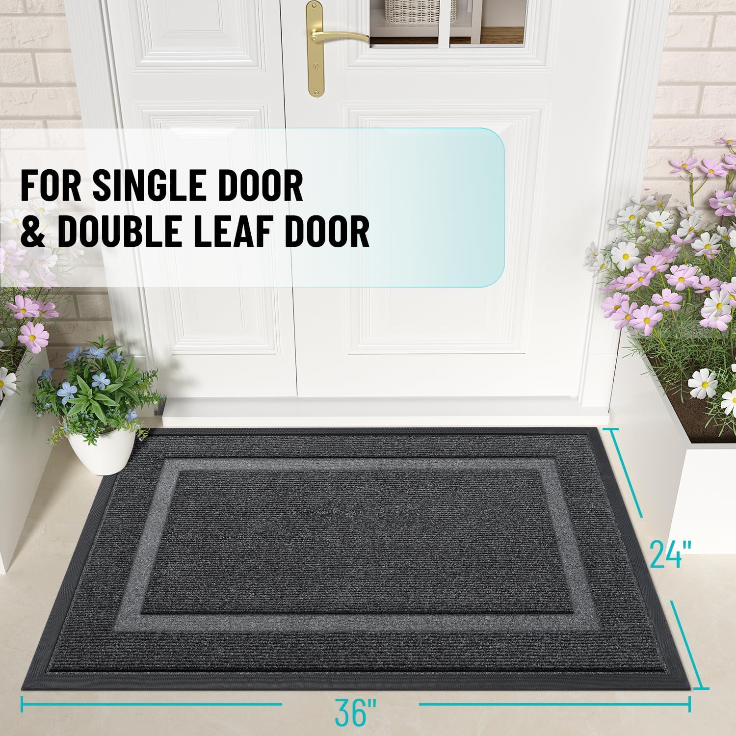 OLANLY Indoor Outdoor Front Door Mat - Waterproof All-Weather Doormat, Easy Clean, 36x24, Grey
