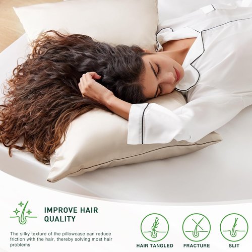 Love's Cabin Satin Pillowcase Set - Cooling Standard Size 20x26 Pillow Covers for Hair & Skin, Silky Smooth Beige