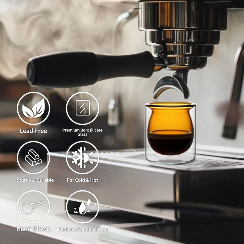NIRA.Z 3oz Double Wall Glass Espresso Cups – Set of 4 Colorful Insulated Borosilicate Glass Coffee Shot Glasses, Demitasse Cups for Espresso, Latte, Macchiato, Heat Resistant, Ideal for Home & Office