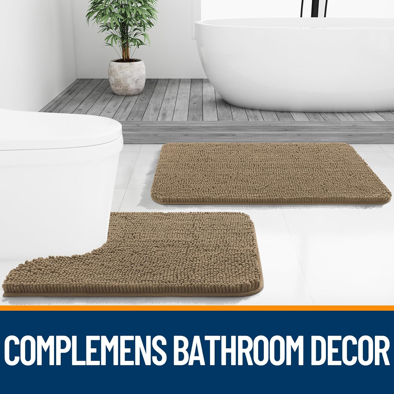 OLANLY Bathroom Rugs - Extra Soft Absorbent Chenille Bath Mats | 36x24, Quick Dry, Rubber Backing, Tan