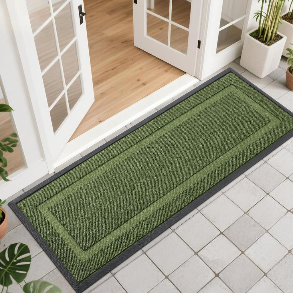 OLANLY Waterproof Front Door Mat - All-Season Indoor/Outdoor Doormat | Sturdy Natural Rubber, 47x17, Classic Green