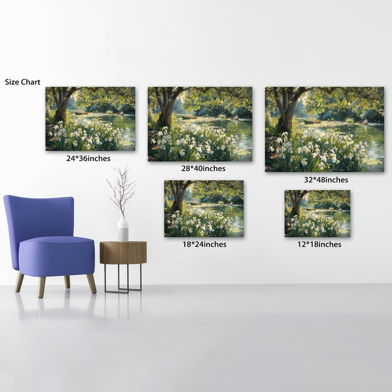 ANRUOXI Monet Wall Art, Vintage Rustic, Oil Painting Print, 24x18 Inch, Framed, Ready to Hang, Bedroom, Living Room, Office