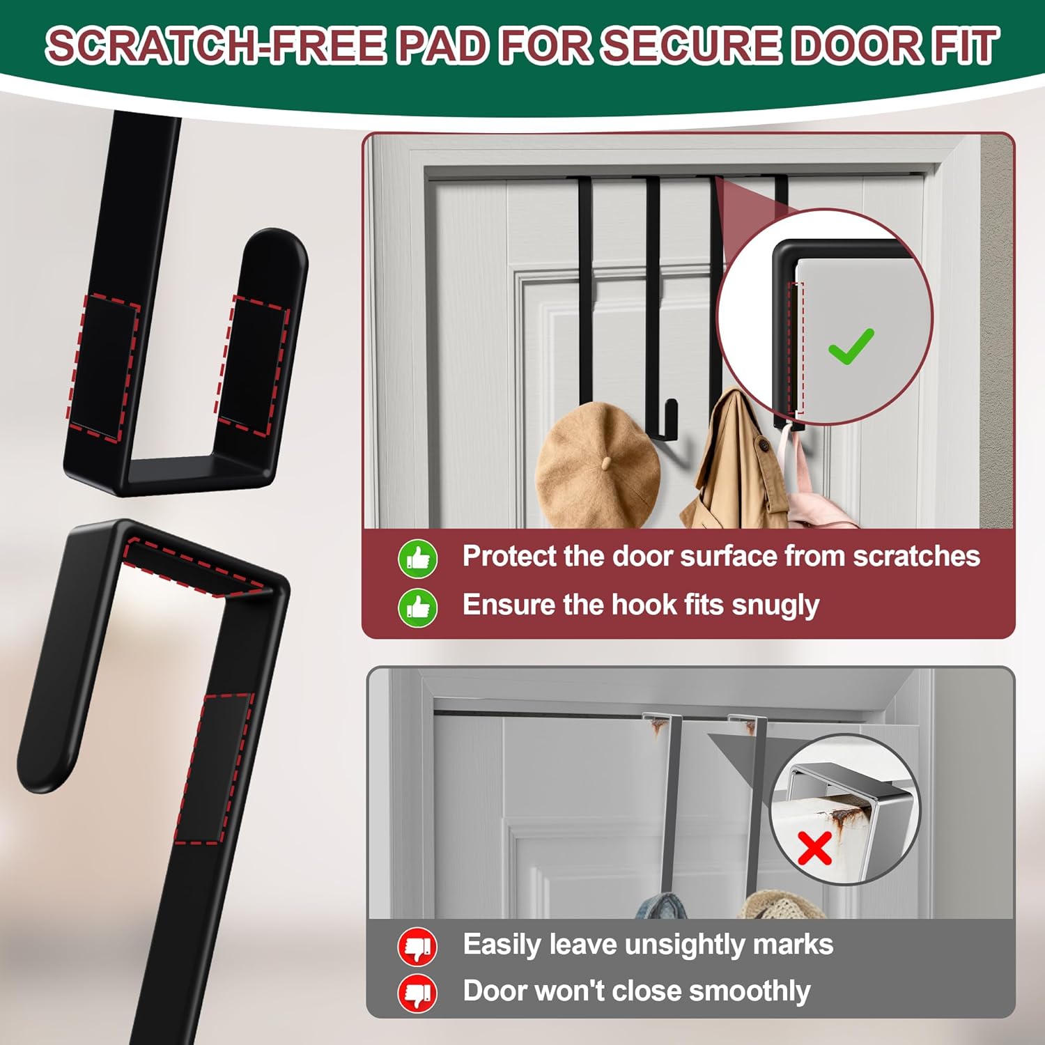 Reversible Wreath Hanger by [Brand Name] - Heavy Duty Steel Over The Door Hook | Fits Most Doors Up to 1-3/4” - Holds 80 LBS for Seasonal Decor (Black, 1 Pack)