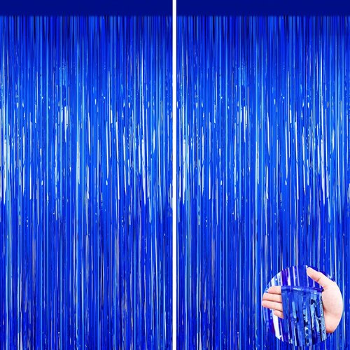 Blue Party Decorations - 2-Pack Tinsel Backdrop Streamers for Ocean-Themed Events | Birthday & Wedding Decor