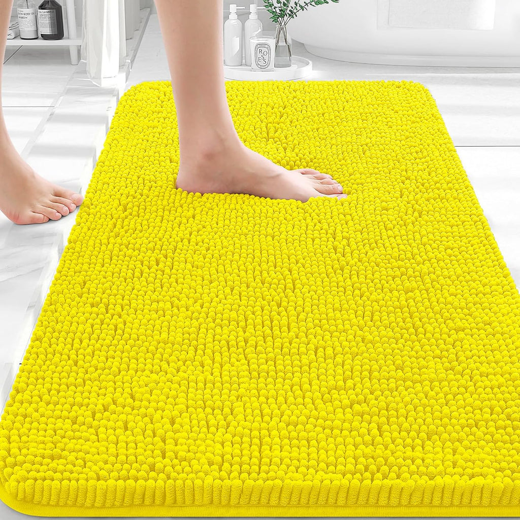 OLANLY Bathroom Rugs - Extra Soft Chenille Bath Mats with Rubber Backing | 36x24, Lemon Yellow, Quick Dry