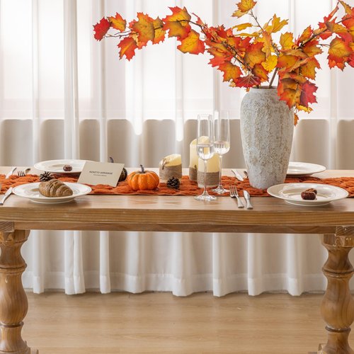 Keketoarrange Thanksgiving Table Runner Rust Terracotta Soft Plush Faux Fur Velvet Pumpkin Autumn Harvest Dining Centerpiece Decor for Home Kitchen Fall Decorations for Home 13 x 72 Inch