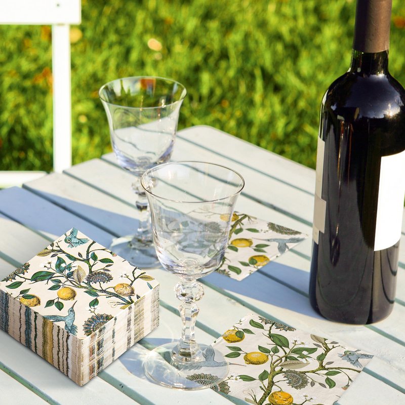 80Pcs Blue Bird Cocktail Napkin Lemon Tree Disposable Paper Napkins Vintage Beverage Napkins for Wedding Birthday Party Tableware Supplies