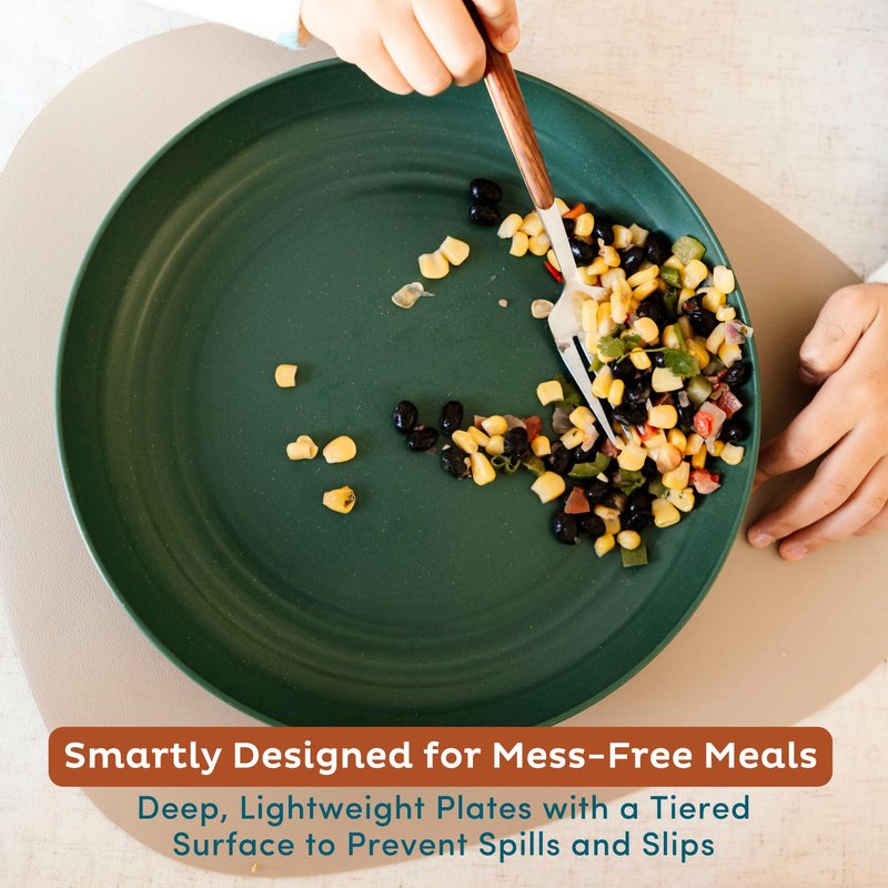 Nook Theory 8-Pack Reusable Wheat Straw Plates Set - Non Toxic and Non Plastic Dinner Plates for Kids and Adults, Lightweight Unbreakable Plate, Microwave Safe and Dishwasher Safe (Meadow 10")