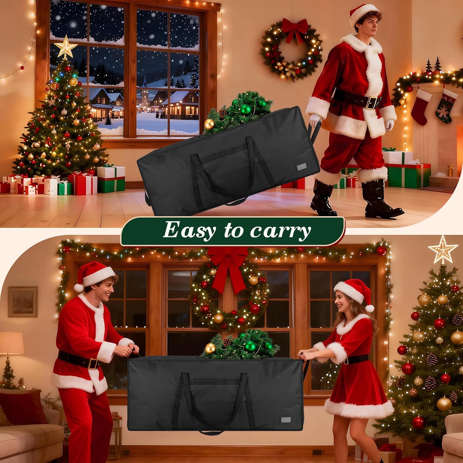 Skiennix Heavy-Duty Christmas Tree Storage Bag - Large Capacity with Reinforced Handles & Dual Zippers | Fits 3FT-4.5FT Trees, Black