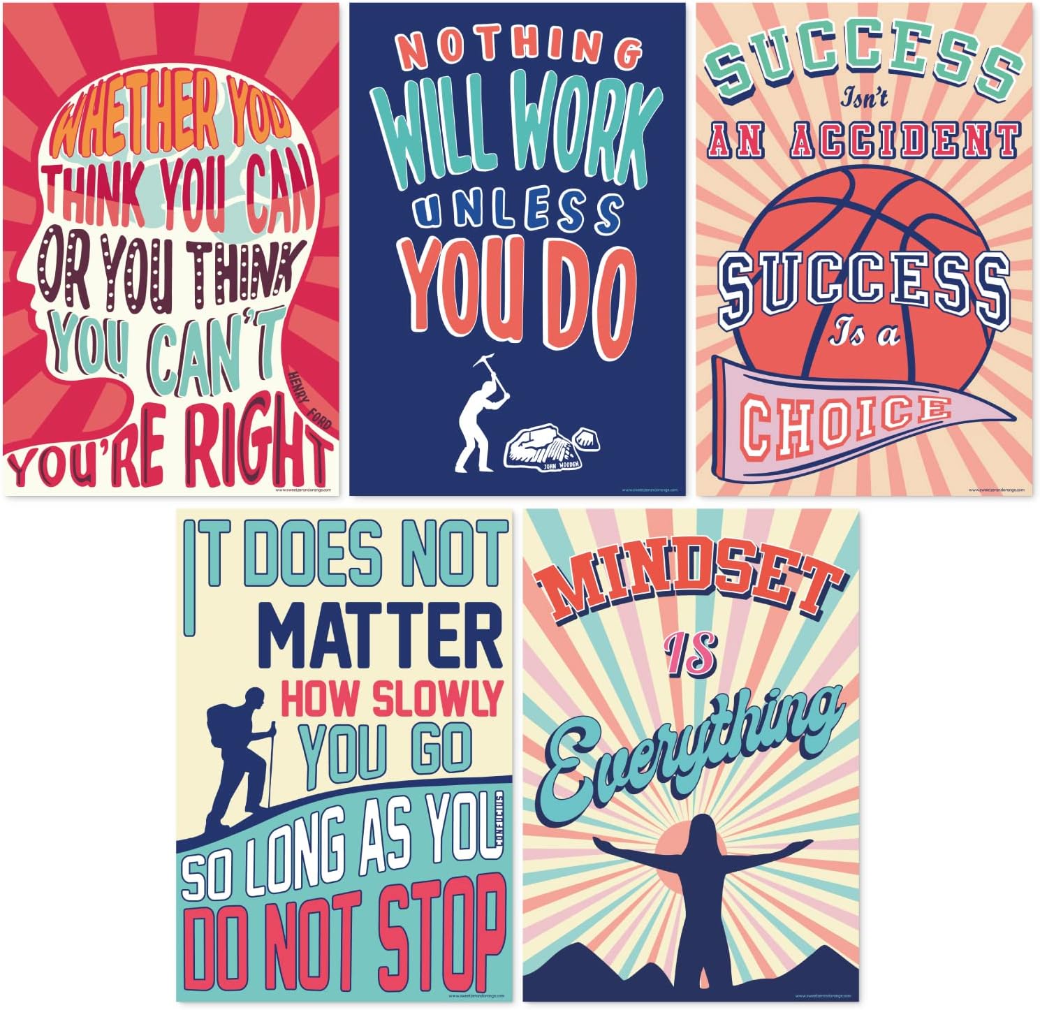 Sweetzer & Orange Growth Mindset Posters - Motivational Wall Art for Classrooms | Set of 13, 15 x 22”