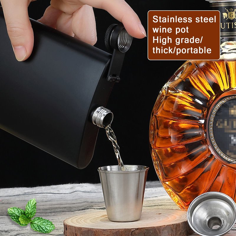 GliSun 8 pcs Flask for Liquor for Men Matte Black 8Oz Stainless Steel Leak Proof with 8 Wine Glass 8 pcs Funnel Used for Gift, Camping, Outdoor Activity, Groomsman Bridesmaid Wedding Party