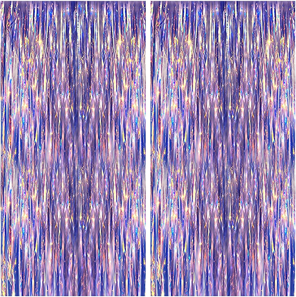 Skiennix Iridescent Fringe Backdrop - 3.28x6.56 Ft Purple Foil Curtain | Mermaid Party Decor & Streamers
