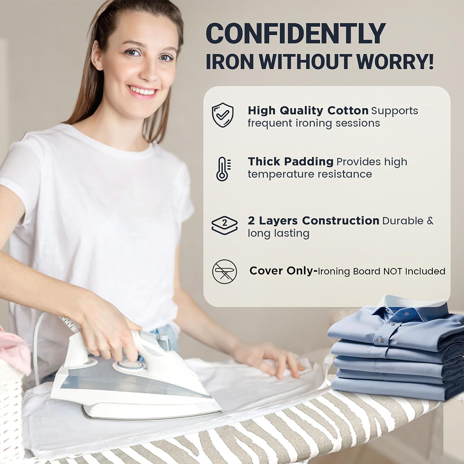 UniSimp Ironing Board Cover - Extra Thick Natural Cotton, Scorch & Stain Resistant | 15"x54" Heatproof Zebra Design