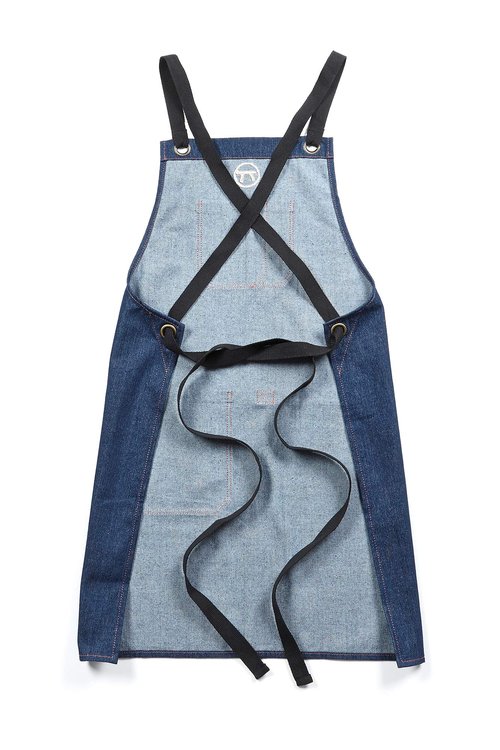 Outset Grill and Kitchen Apron, Cross Back Blue Denim Apron With Pockets, 27" x 30"