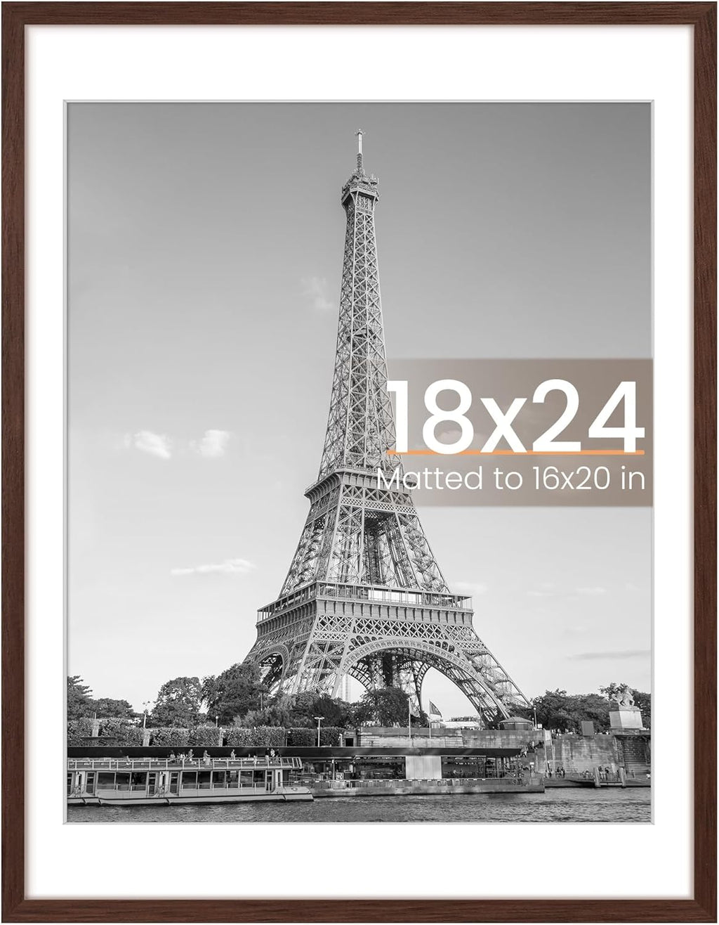 Upsimples 18x24 Picture Frame - Versatile Display for 16x20 with Mat or 18x24 Without - Brown, 1 Pack
