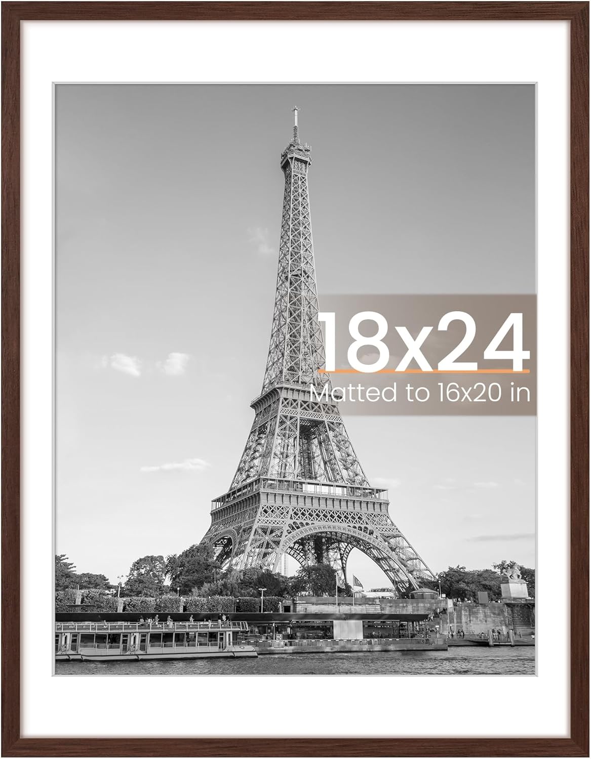 Upsimples 18x24 Picture Frame - Versatile Display for 16x20 with Mat or 18x24 Without - Brown, 1 Pack
