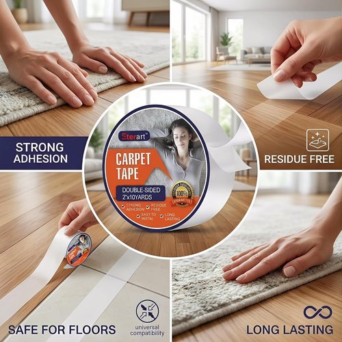 ETERART Heavy Duty Double-Sided Carpet Tape - Residue-Free, Hand Tearable Anti-Slip Rug Tape (2" x 10 Yards, White)