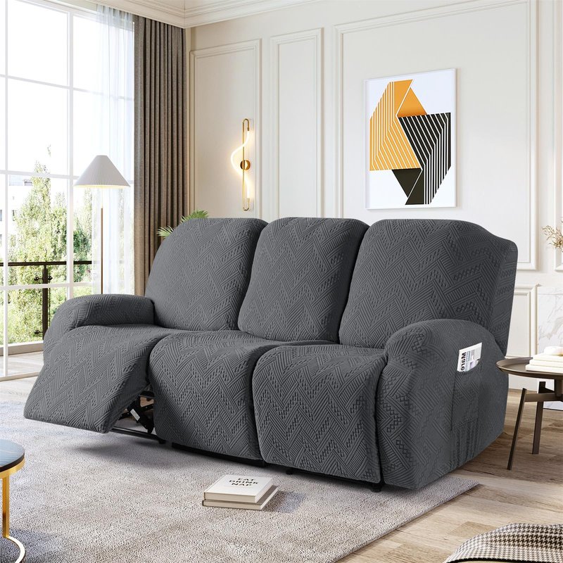 Ruaozz Recliner Sofa Covers Recliner Chair Covers Couch Covers for Reclining Couches with Pockets Washable Furniture Protector with Elastic Bottom (3 Seater, Dark Gray)