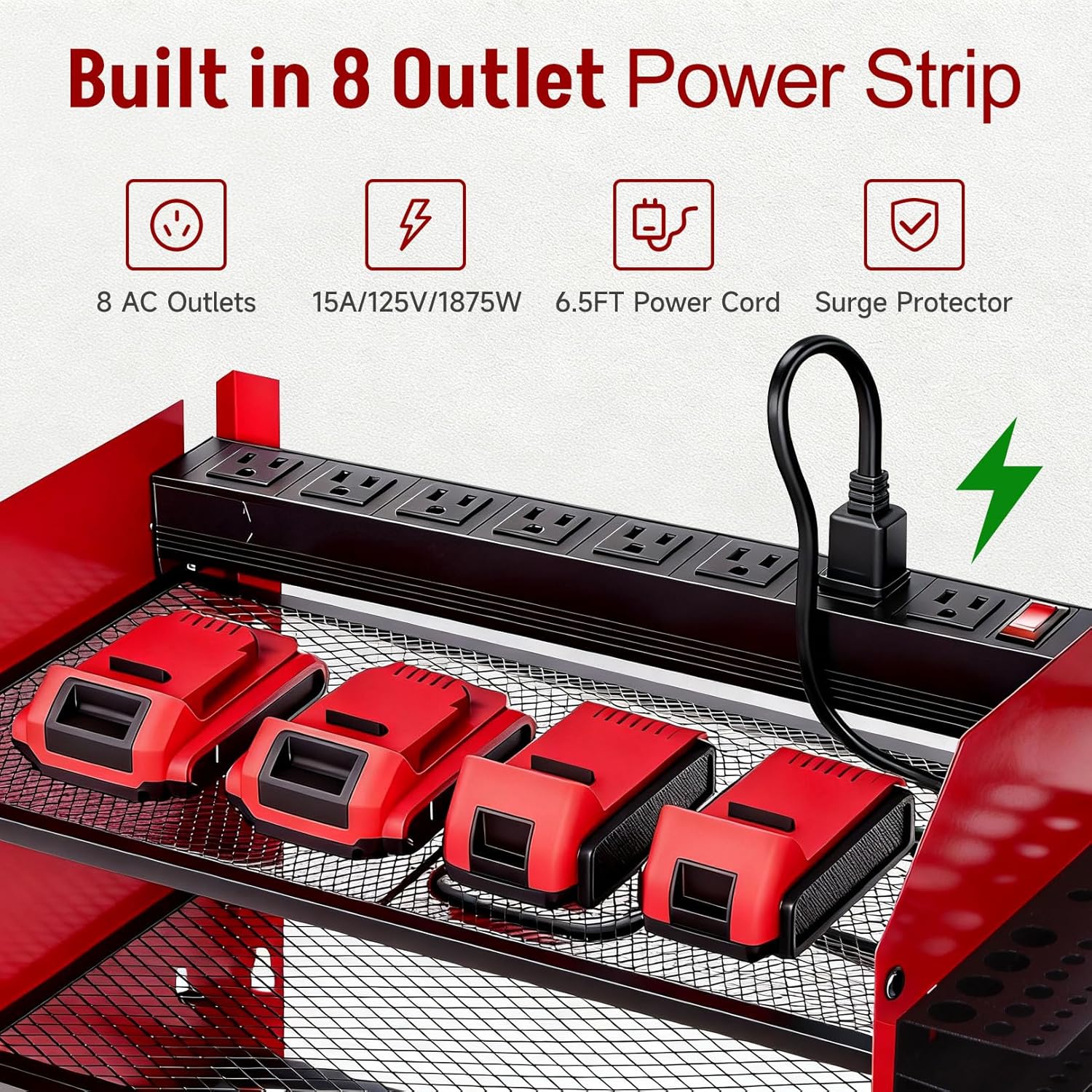 Power Tool Organizer - Heavy Duty Wall Mount Storage Rack with Charging Station & 4 Drill Holders | Ideal for Garage & Workshop