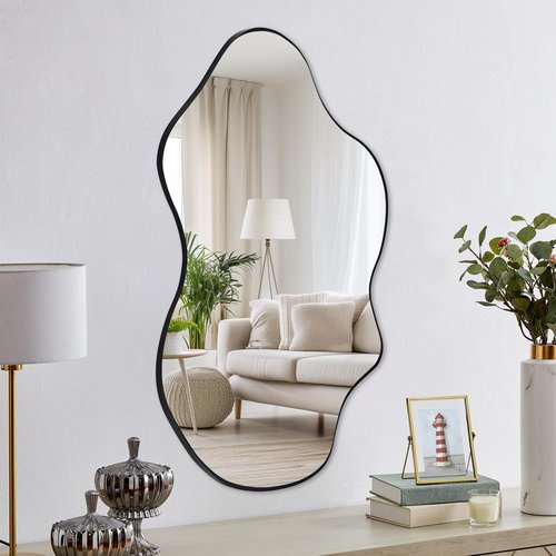 Tanmicoshomy Black Bathroom Mirror 24x36 Inch, Asymmetrical Framed Wall Mirrors for Bathroom, Bedroom or Living Room, Vertical or Horizontal Hanging