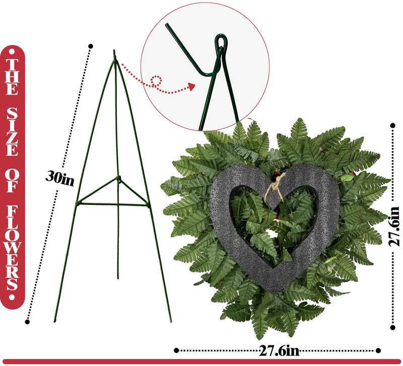 MUVIC Cemetery Flower Wreaths for Grave Decorations- Elegant Remembrance Standing Heart,Memorial Floral with Easel Stand,Pink Hibiscus Rose Carnation Daisy-27 Inch