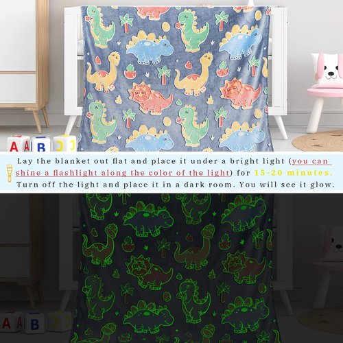 Gdindff Dinosaur Glow in the Dark Blanket for Kids, Cute Dino Throw Blanket, Soft Fleece Toddler Blanket for Boys Girls, Dinosaur Toys Gifts, Kids Room Decor, Birthday Graduation Gifts, 40" x 50"