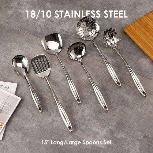 304 Stainless Steel Kitchen Utensil Set - 9-Piece Cooking Tools with Solid & Slotted Spoons, Fork, Spatula & More