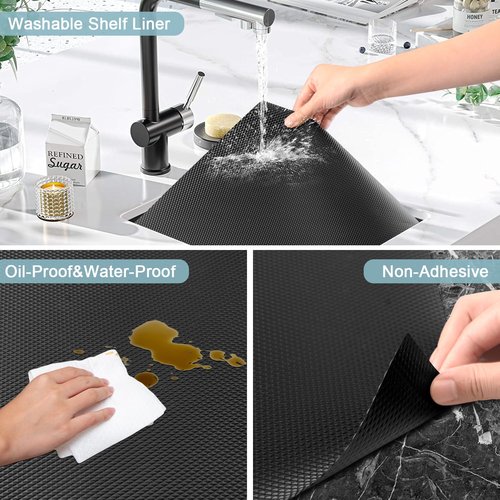 12 Inch Wide Shelf Liner Non Slip, Drawer Liners Non Adhesive for Kitchen Cabinets,Bedroom Dresser,Waterproof Cabinet Liners for Shelves,Pantry, Washable Refrigerator Mat,Black
