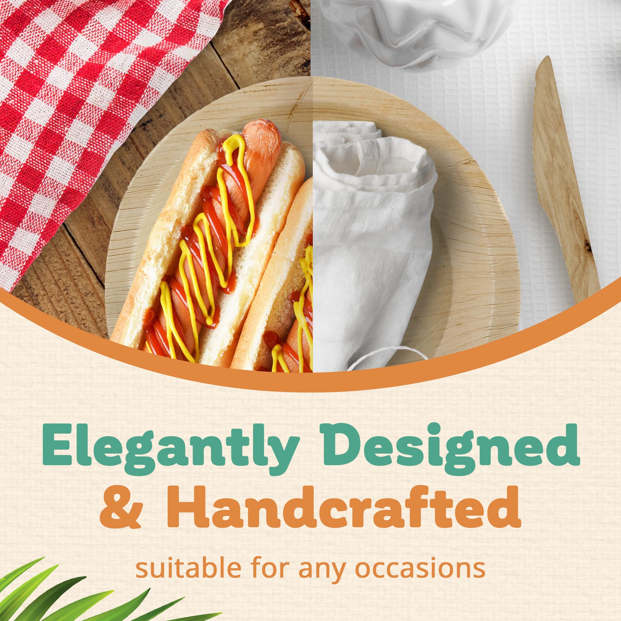 Leafyglo - 6 Inch Round Palm Leaf Plates, Disposable Plates for Party, Natural Wooden Plates, Disposable Plates Bulk, Use As Dessert Plates, Appetizer Plates, & Picnic Plates, Pack of 25