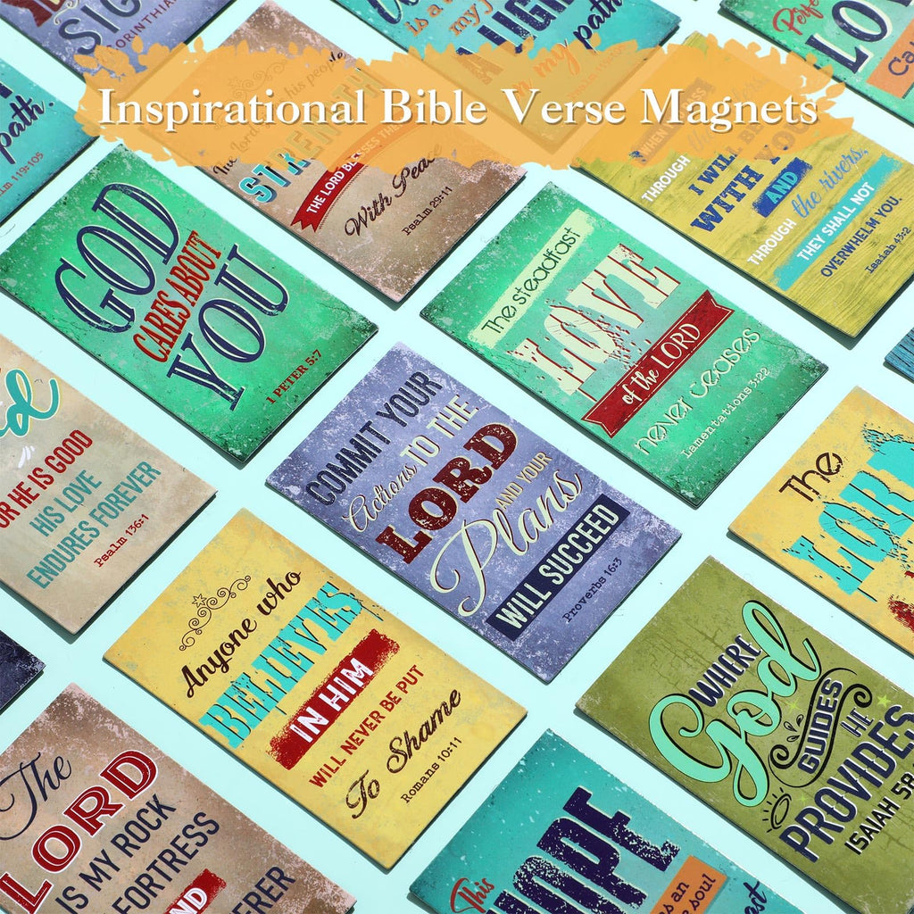 Blosssound 60 Pcs Inspirational Christian Magnets with Bible Verses Religious Refrigerator Magnet Motivational Quotes Fridge Scripture Positive Gifts for Home Office School Locker Decor(Retro)