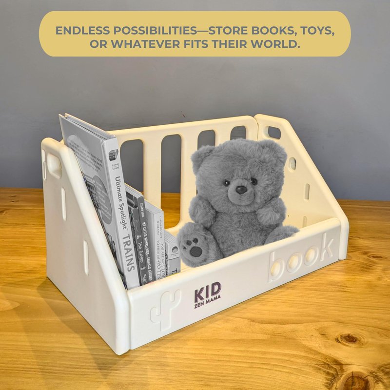 Kid Zen Mama Kids Bookshelf – 3-Tier Montessori Bookcase, Small Storage for Toddlers, Lightweight, BPA-Free HDPE, Rounded Edges, Tool-Free Assembly, Easy to Clean, Perfect for Nursery and Playroom