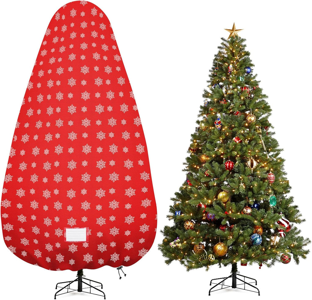 Skiennix Christmas Tree Cover - Durable Storage Bag with Zipper & Drawstring for Up to 6-Foot Tree | Dustproof Red with Snow Print
