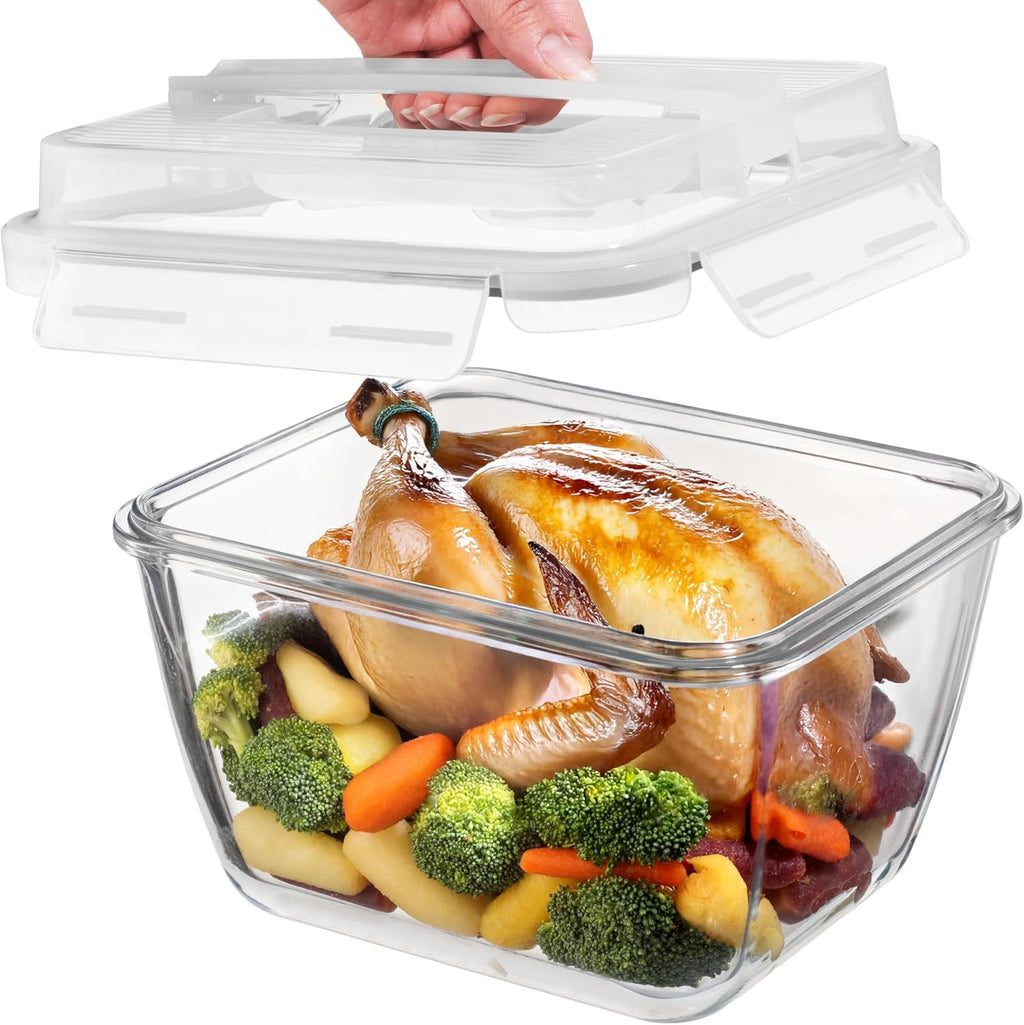 Razab Large Glass Food Storage Containers - 17 Cups | 132 Oz | Leakproof & BPA-Free for Meal Prep
