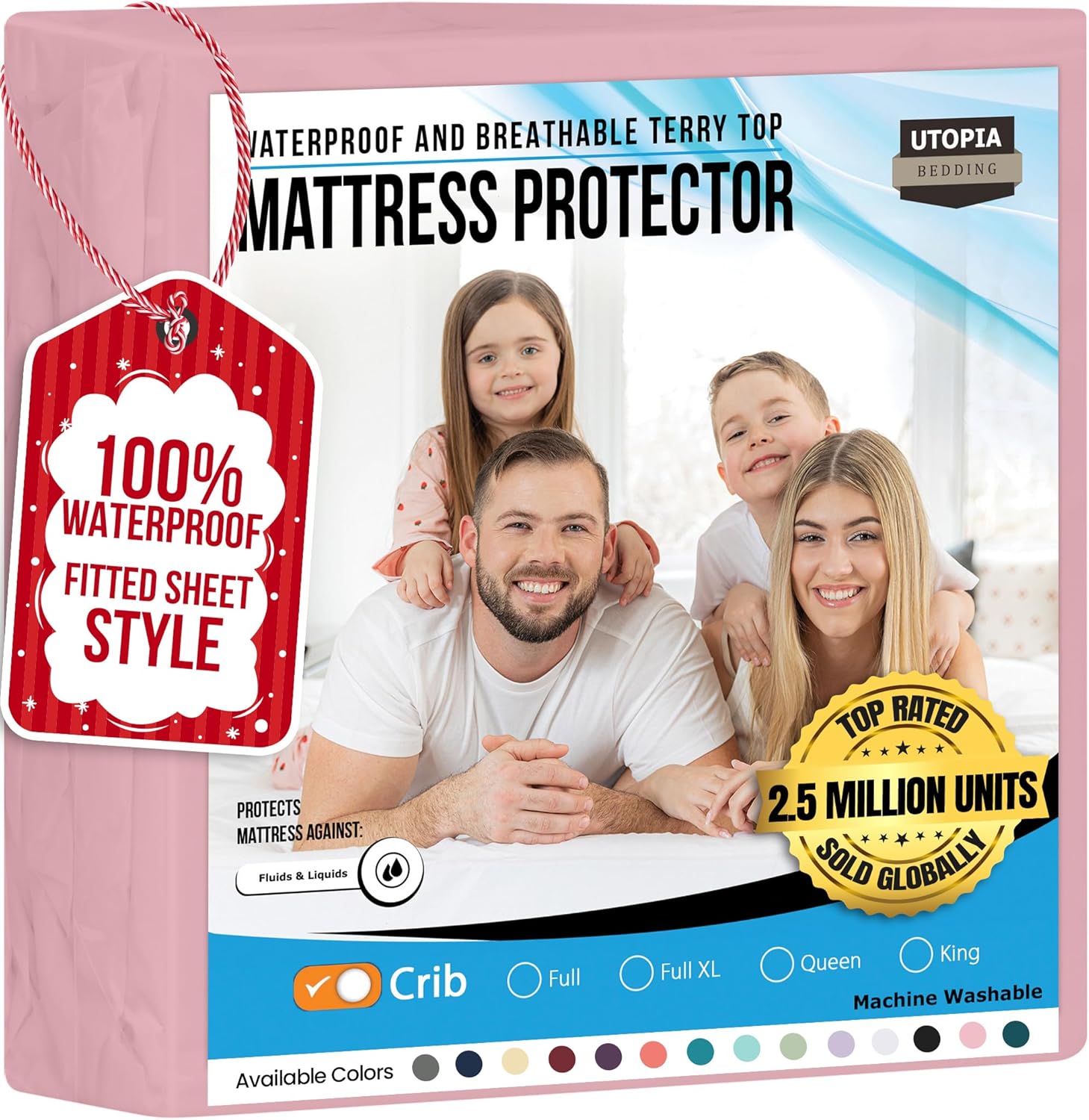 Utopia Bedding Waterproof Mattress Protector - Premium Terry Cover, Breathable Fitted Style (Pink, Crib)