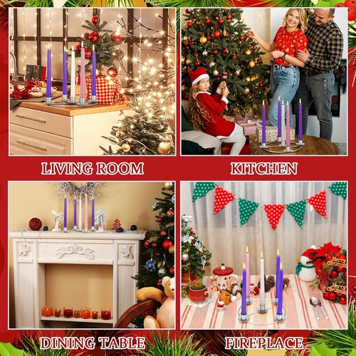 LemonRoad Christmas Advent Wreath Ring - 5 Candle Holder Metal Table Decoration | Silver Round Design