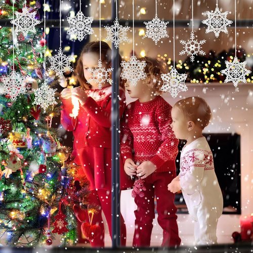 Buryeah Winter Snowflake Ornaments - 36 Pcs Crochet Decorations for Christmas Tree | 6 Styles in White
