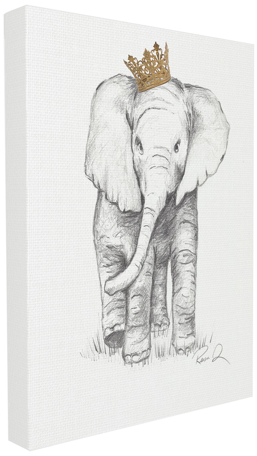 The Stupell Home Decor Collection Elephant Royalty Graphite Drawing Stretched Canvas Wall Art, 24 x 30, Multicolor