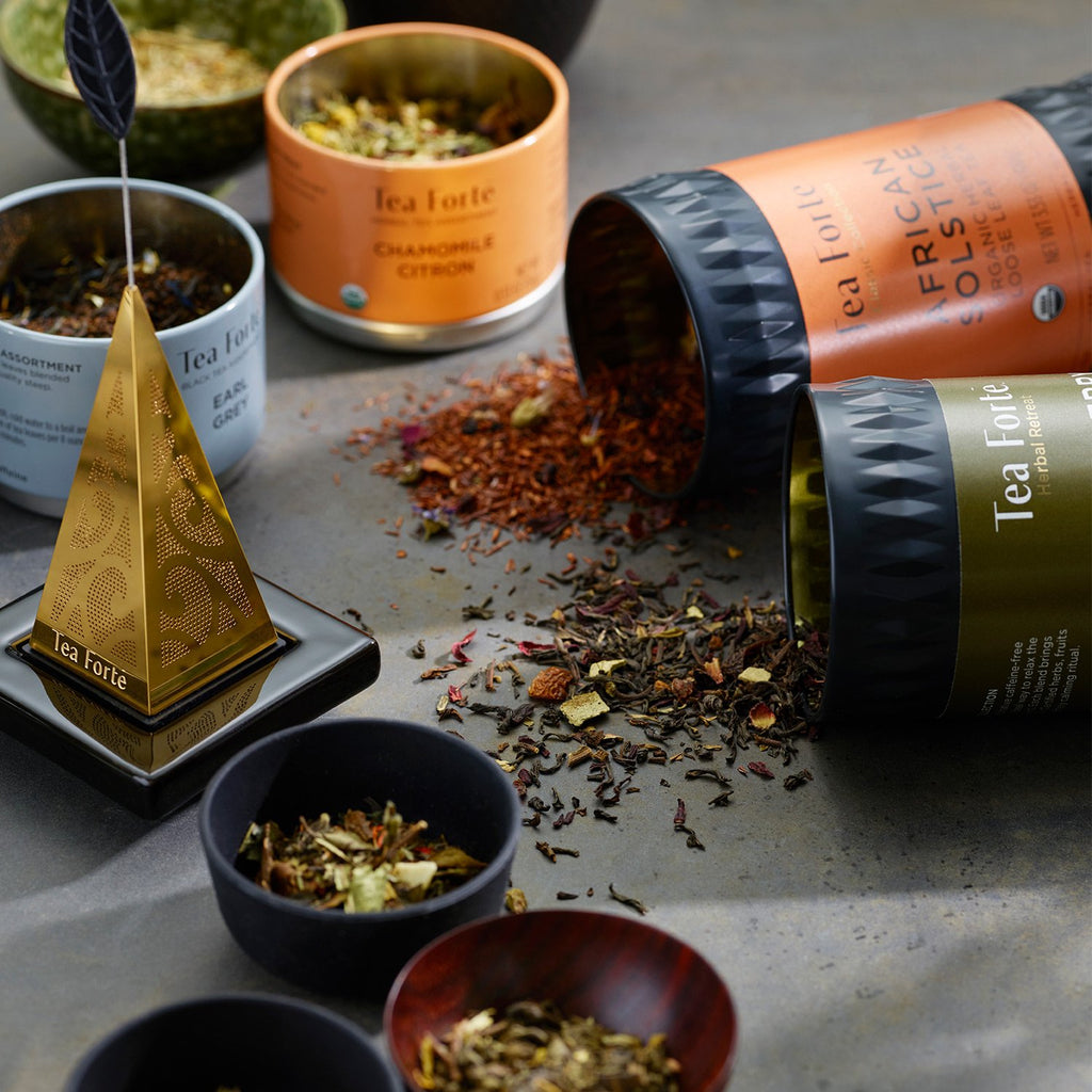 Tea Forte African Solstice Premium Loose Leaf Caffeine-Free Herbal Tea Blend Canister, Makes 35-50 Cups, Round Canister