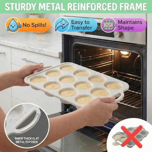 Bake Boss Silicone Muffin Pan - 2-Pack with Metal Reinforced Frame | 12-Cup, BPA-Free, Oven & Dishwasher Safe