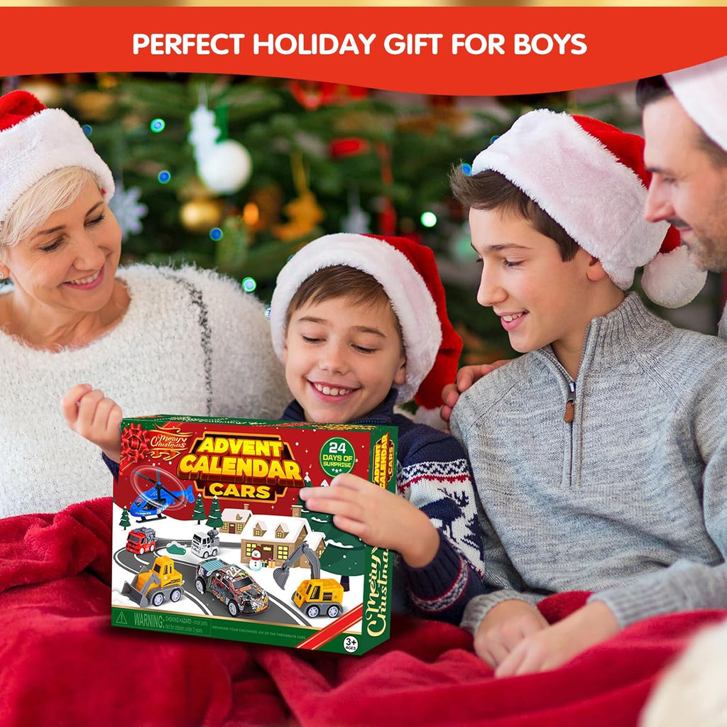 Quanquer Kids Advent Calendar - 24 Days Christmas Countdown with Pull Back Cars Set for Boys
