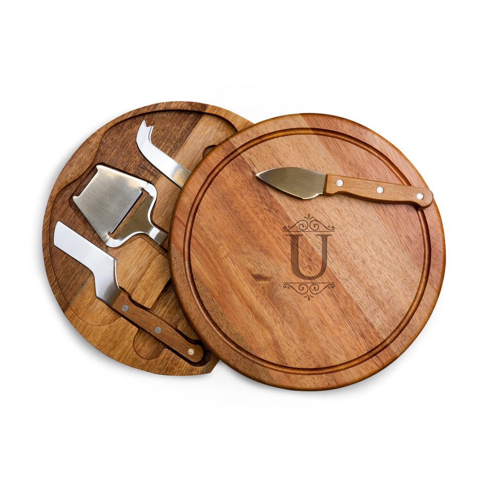 Toscana Monogram Initials U Personalized Acacia Circo Cheese Cutting Board & Tools Set